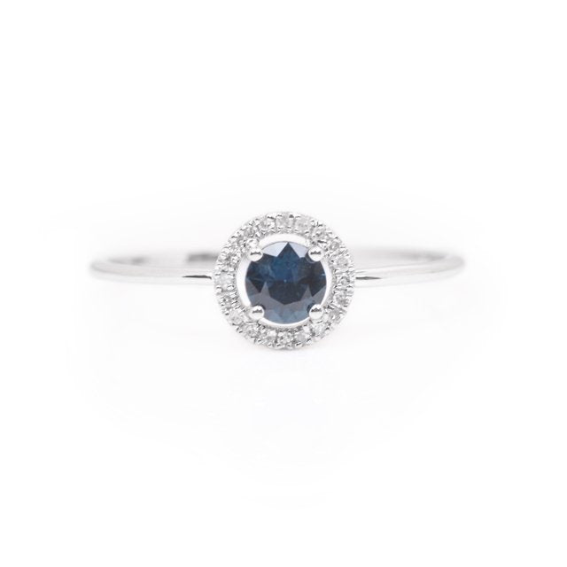 White Gold Sapphire and Diamond Birthstone Halo Ring