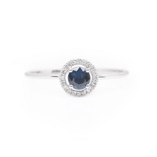 White Gold Sapphire and Diamond Birthstone Halo Ring