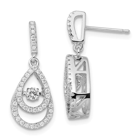 White Sterling SIlver Teardrop Earrings with "Dancing Diamonds" Cz Center