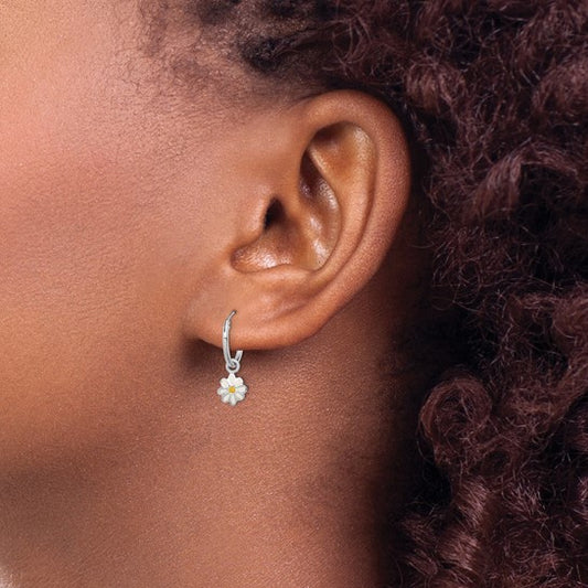 White Sterling Silver Enamel Daisy Flower Earrings