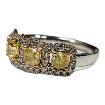 White Gold Yellow Diamond 4 Stone Halo Ring