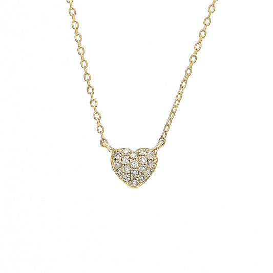 Yellow Gold Round Diamond Pave Heart Necklace