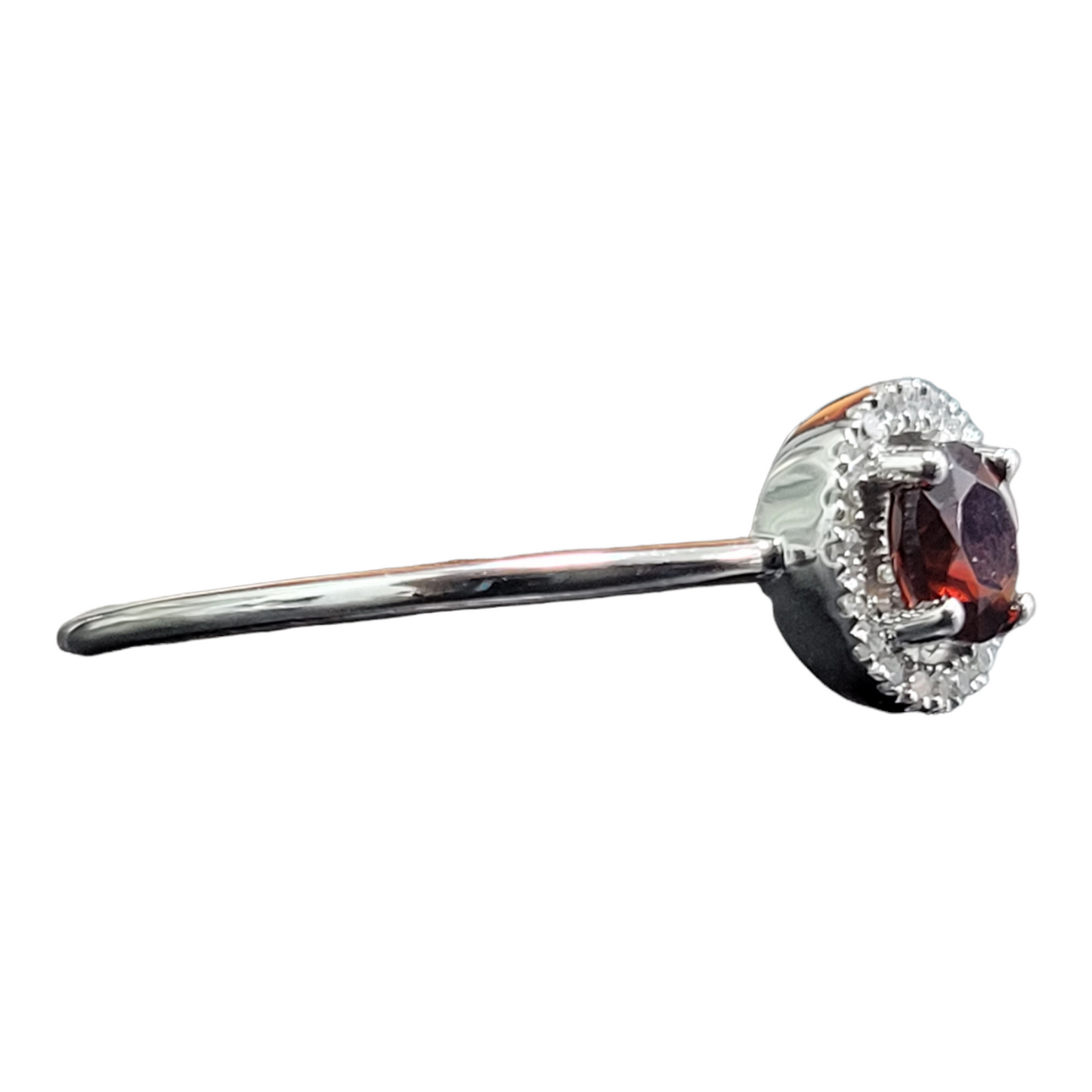 White Gold Garnet and Diamond Birthstone Halo Ring