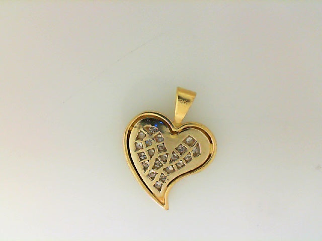 Vintage Yellow Gold Brilliant Cut Diamond Heart Pendant