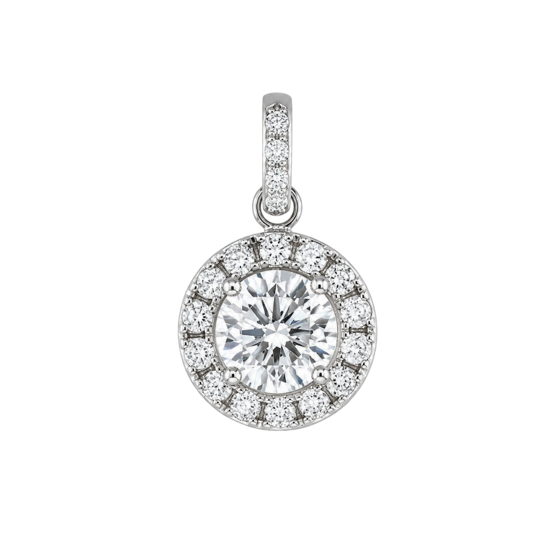 White Gold Round Diamond Cluster Pendant