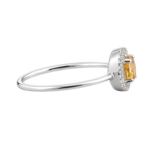 White Gold Citrine and Diamond Birthstone Halo Ring