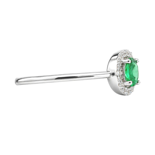 White Gold Emerald and Diamond Birthstone Halo RIng