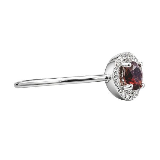White Gold Garnet and Diamond Birthstone Halo Ring