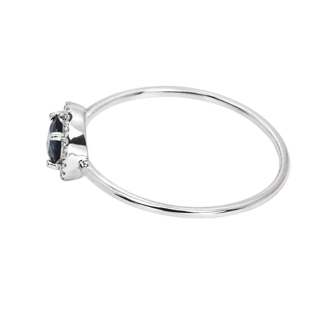 White Gold Sapphire and Diamond Birthstone Halo Ring