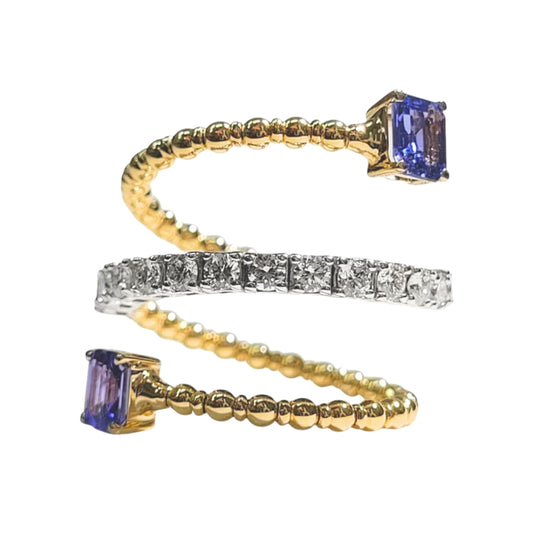 Two Tone Sapphire and Diamond Spiral Ring