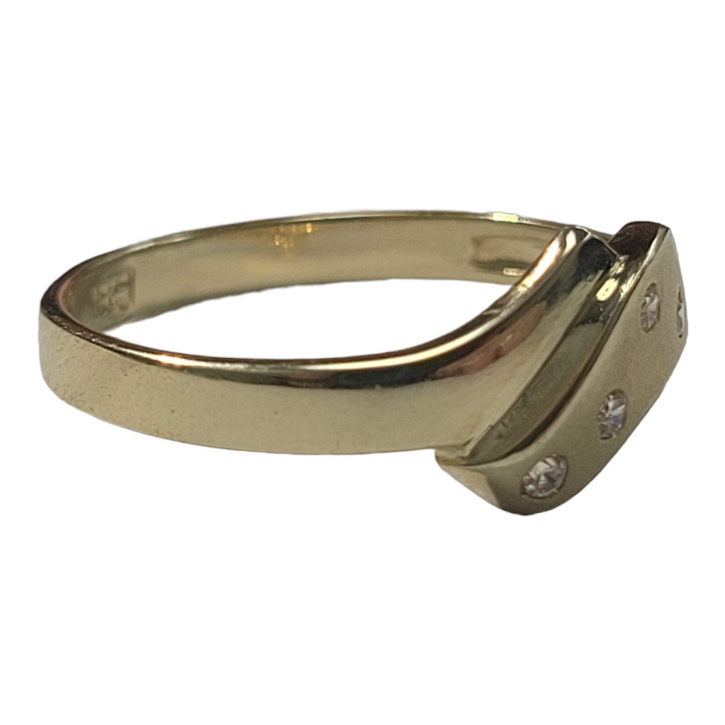 Vintage Yellow Gold Dual Finish Bypass Cz Ring