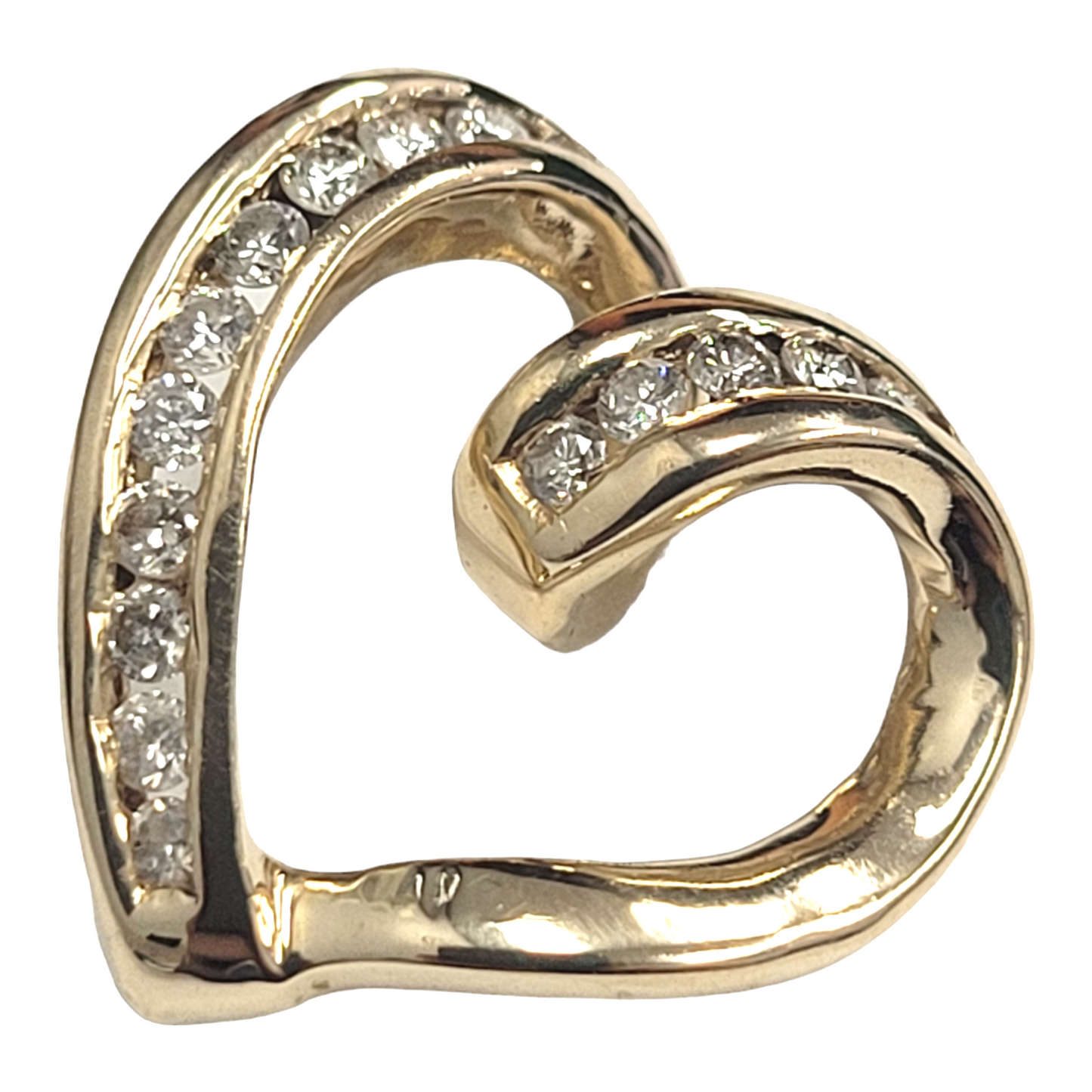 Vintage Yellow Gold Brilliant Cut Heart Slide Pendant