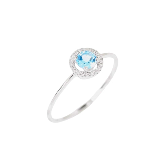 Blue Topaz and Diamond Birthstone Halo Ring