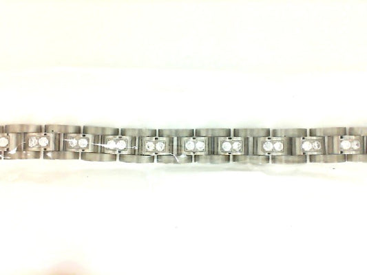 White Stainless Steel Bracelet with Round Czs