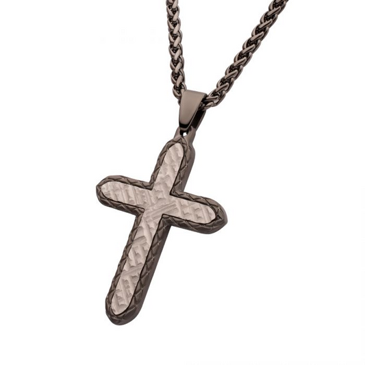 Two Tone Black and White Stainless Steel Cross Necklace