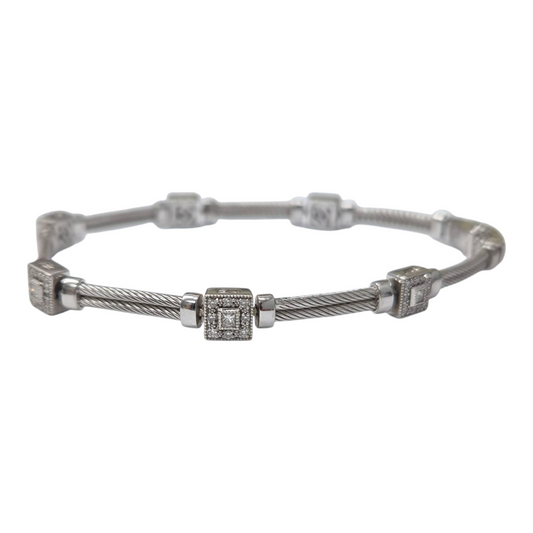 White Gold Double Cable Charriol Diamond Bracelet