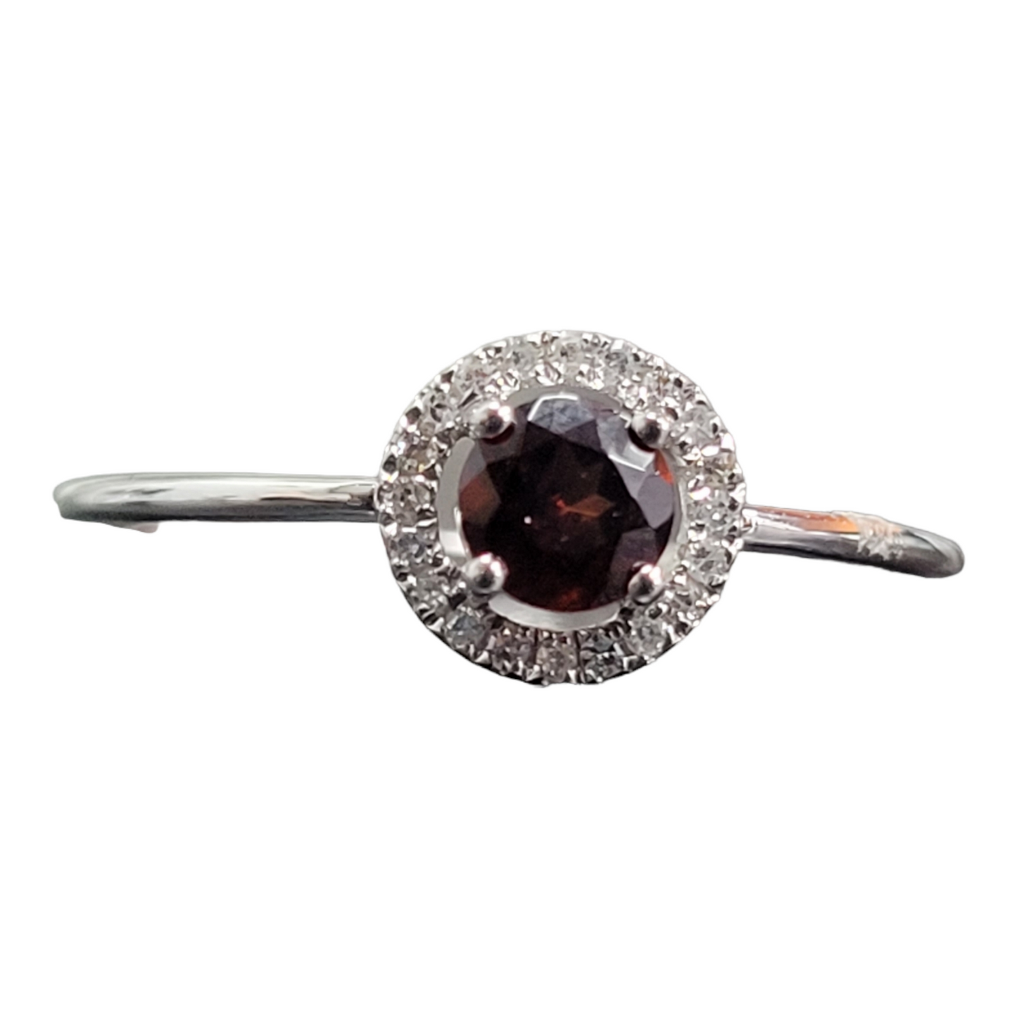 White Gold Garnet and Diamond Birthstone Halo Ring