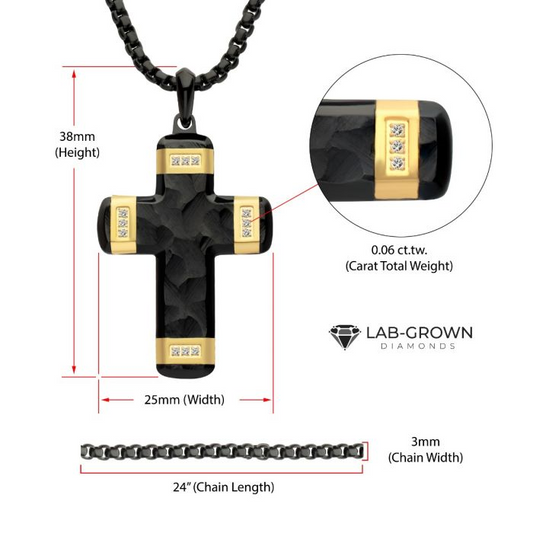 Small Black and Gold Stainless Steel Cross Pendant with Lab Grown Diamond Accents