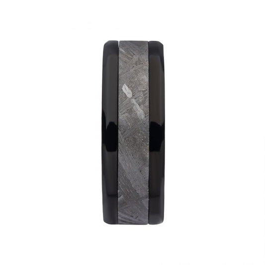 Meteorite and Stainless Steel Wedding Band