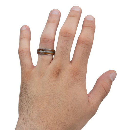 Stainless Steel Meteorite and Wood Inlay Band