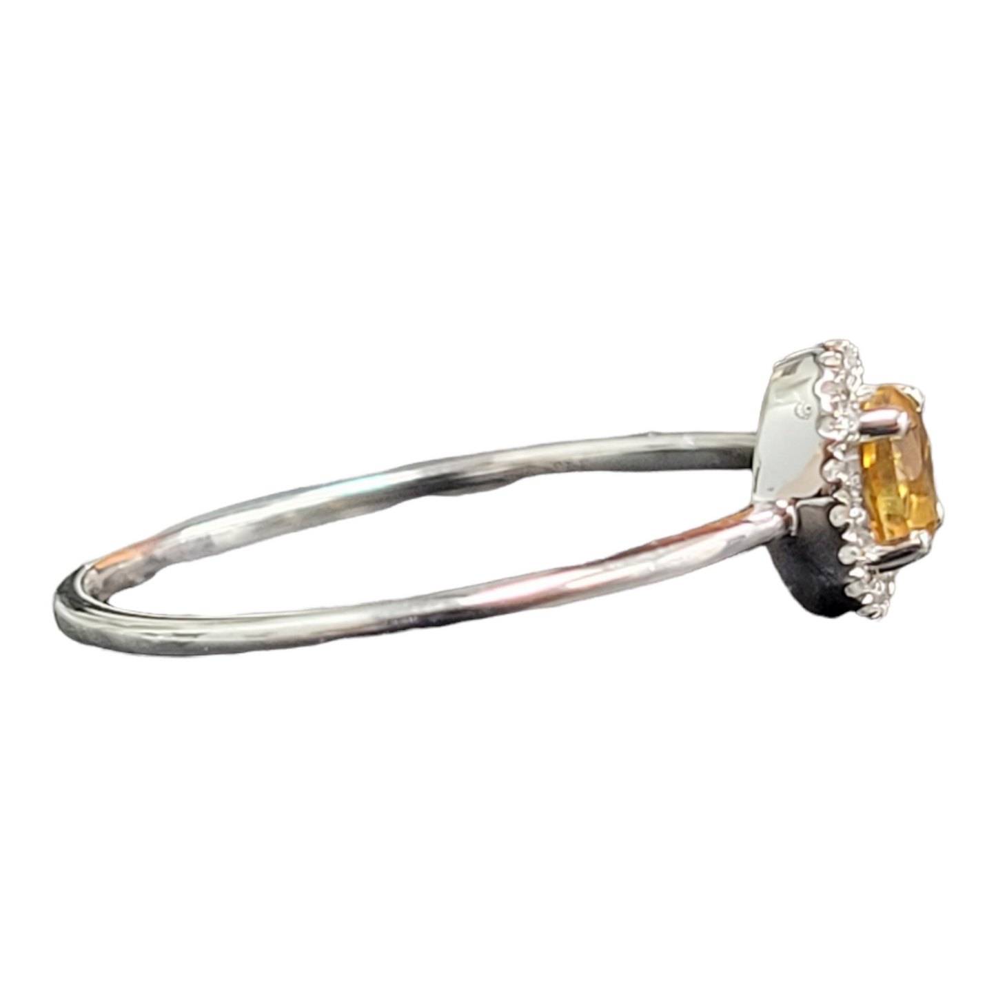 White Gold Citrine and Diamond Birthstone Halo Ring