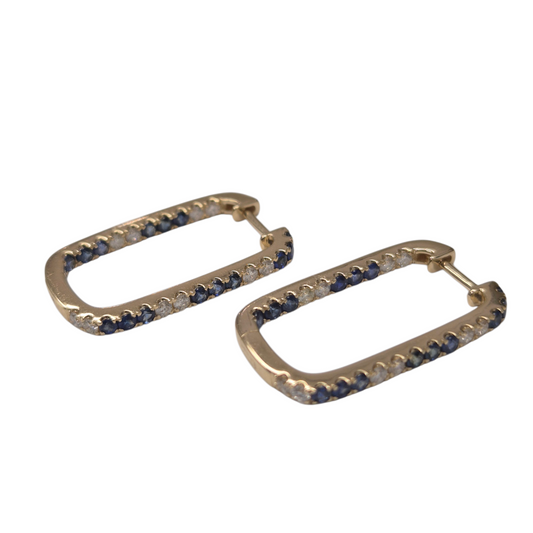 Yellow Gold Sapphire Square Hoops