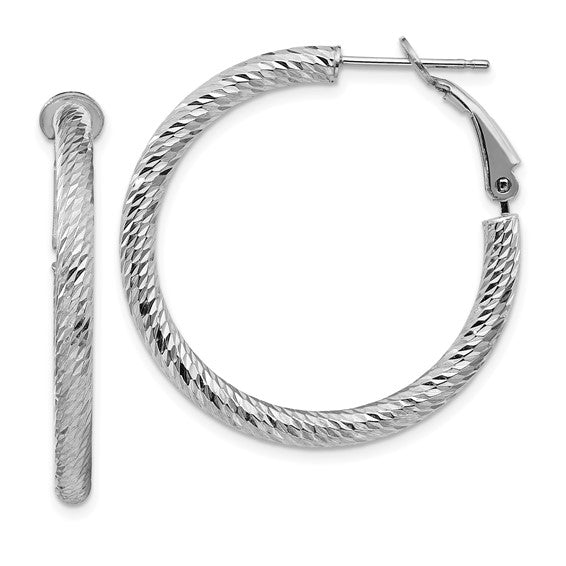 White Gold Diamond Cut Twisted Hoop Earrings
