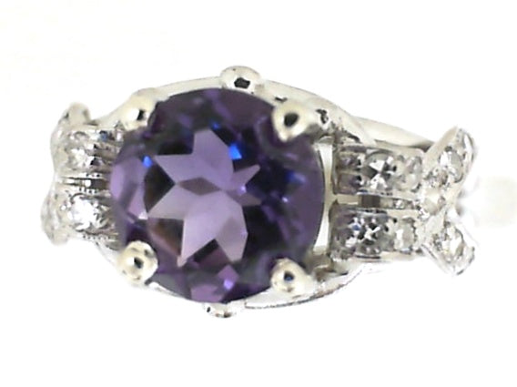 Vintage White Gold Amethyst Scroll Ring