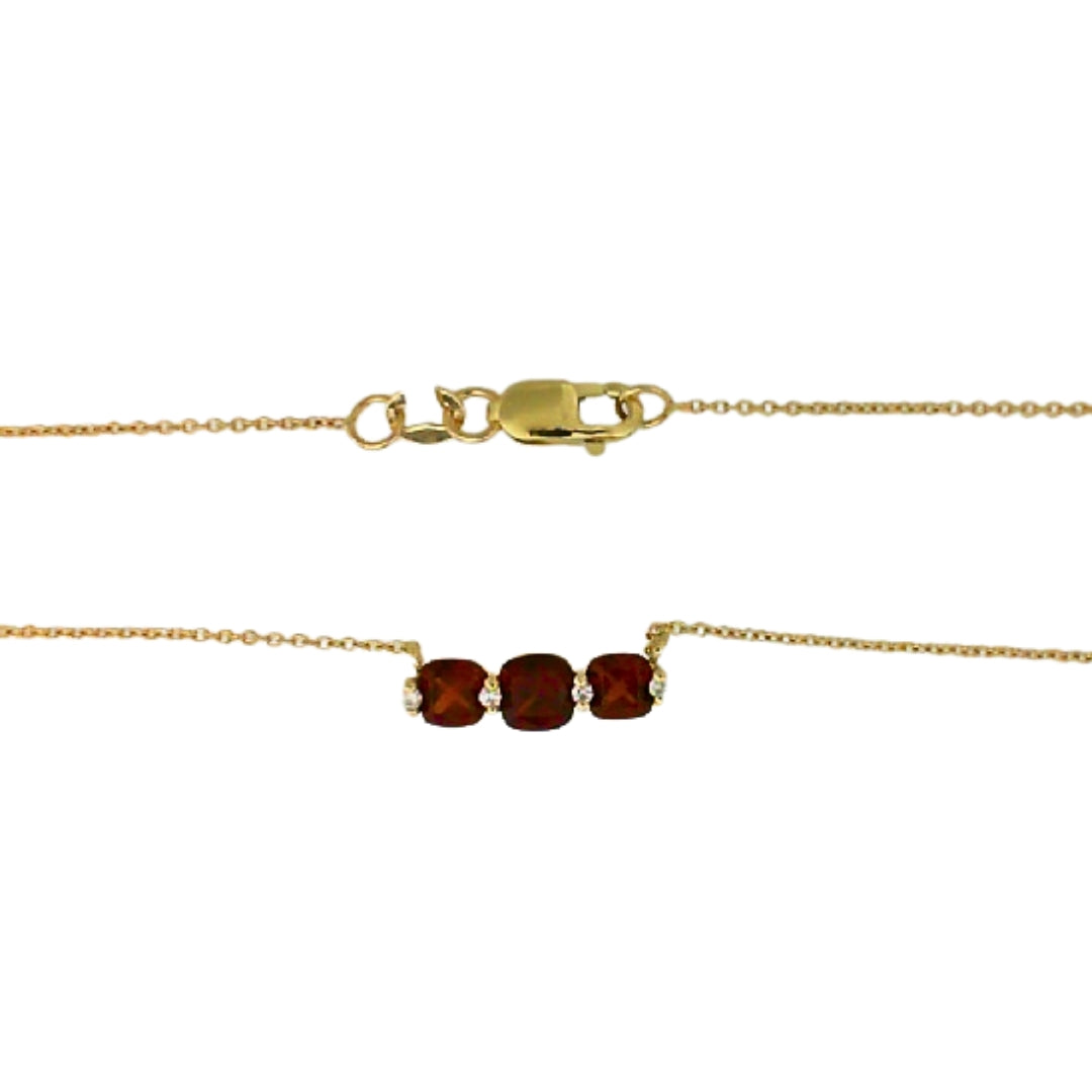 Yellow Gold Cushion Garnet and Diamond Rolo Necklace