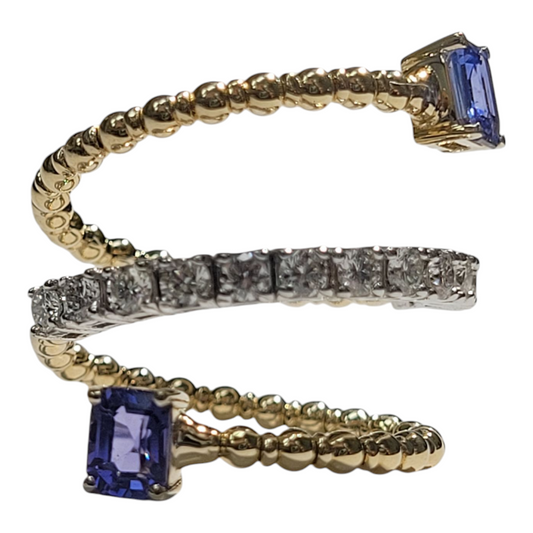 Two Tone Sapphire and Diamond Spiral Ring