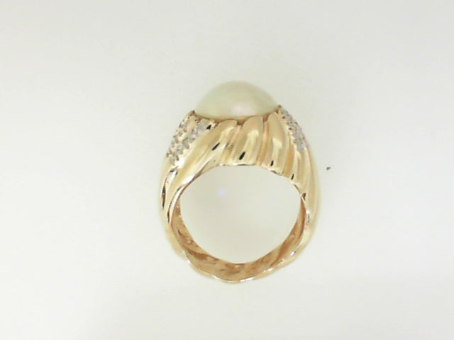 Vintage Yellow Gold Pearl and Diamond Dome Ring