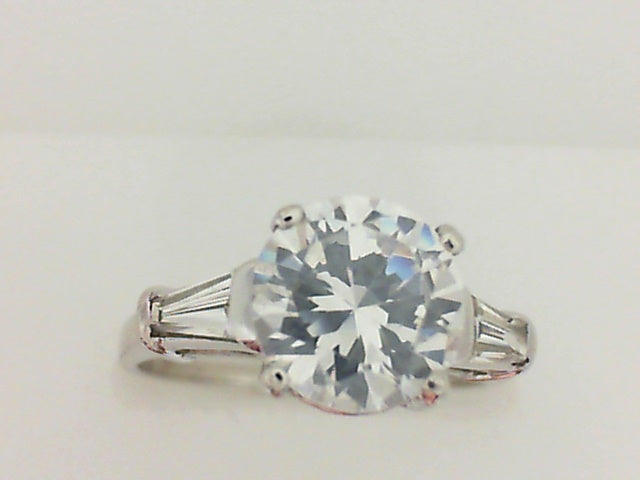 Vintage Platinum Baguette Diamond and Cz 3 Stone Ring
