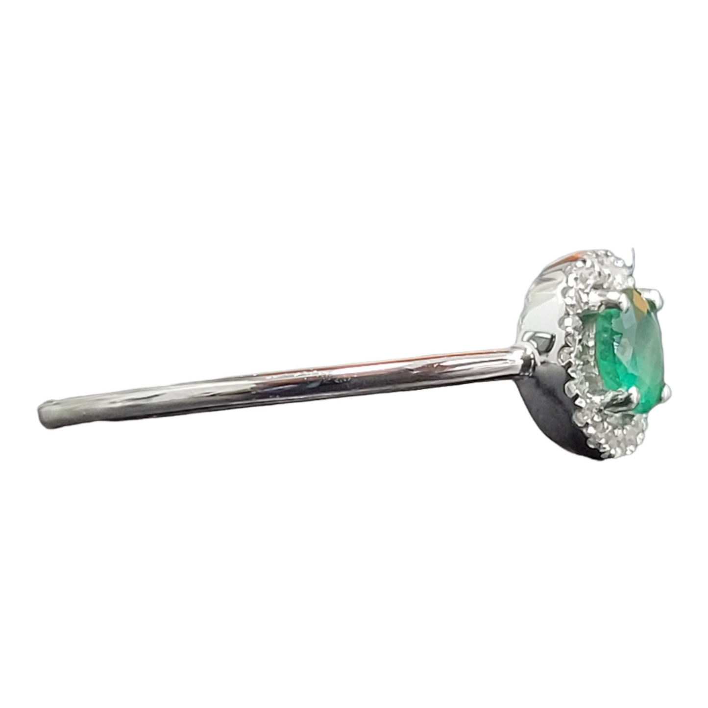 White Gold Emerald and Diamond Birthstone Halo RIng