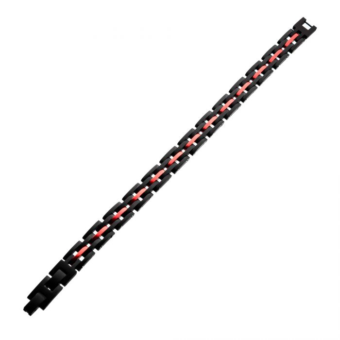 Black and Red Stainless Steel Fold Over Clasp Bracelet