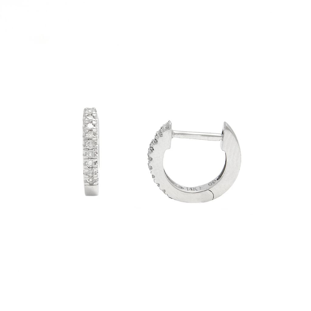 White Gold Round Diamond Huggie Earrings