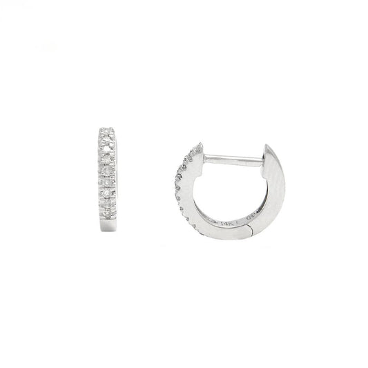 White Gold Round Diamond Huggie Earrings