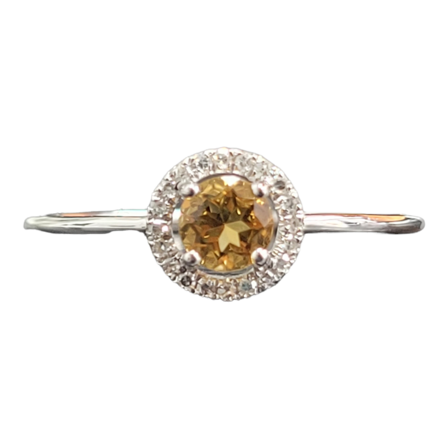 White Gold Citrine and Diamond Birthstone Halo Ring