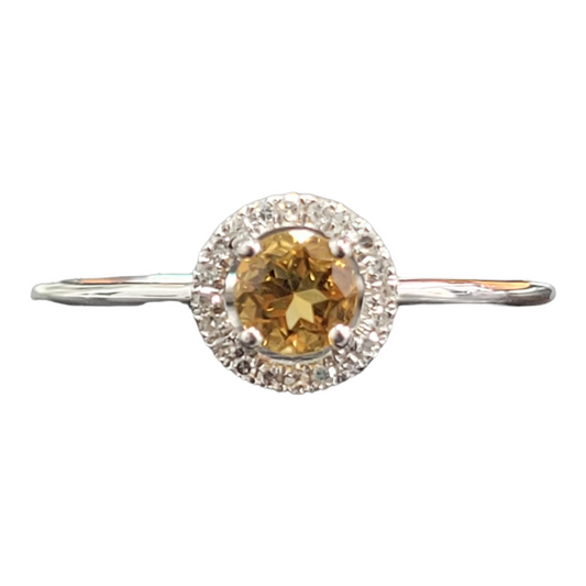 White Gold Citrine and Diamond Birthstone Halo Ring