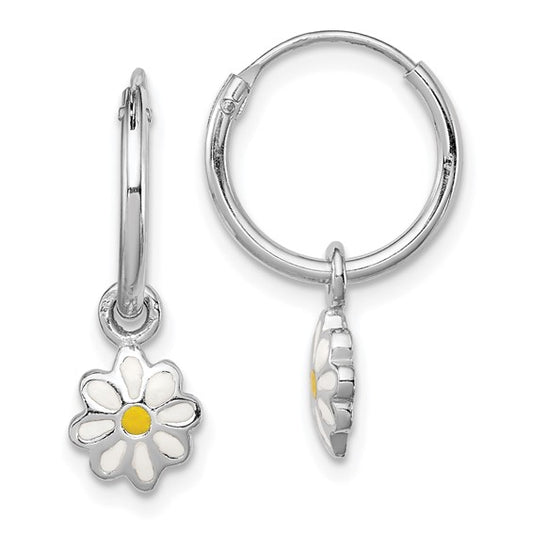 White Sterling Silver Enamelled Daisy Flower Earrings