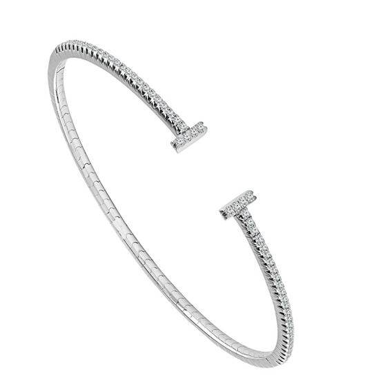 White Gold T Bar Flexie Diamond Bangle Bracelet
