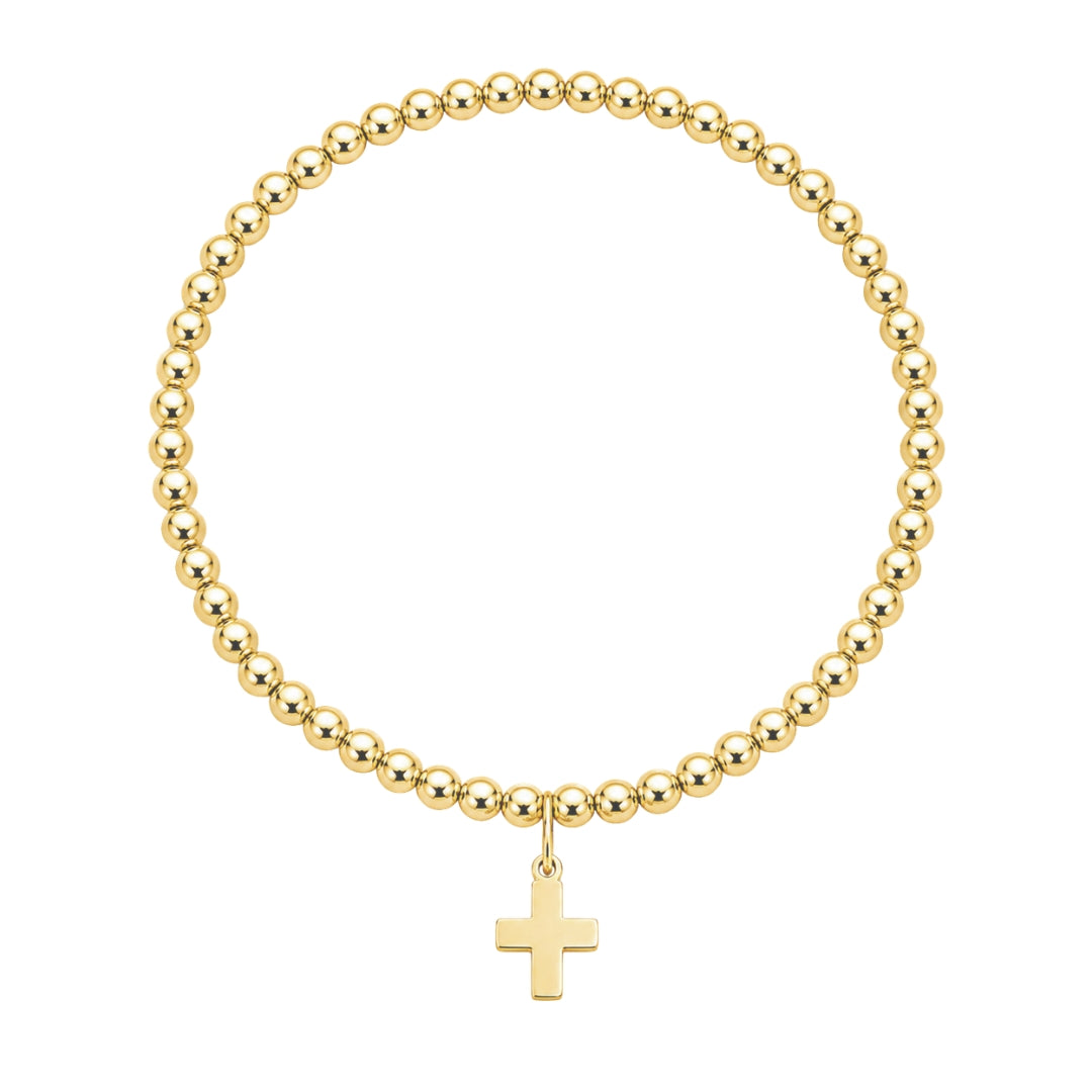 classic gold 3mm bead bracelet - signature cross gold charm