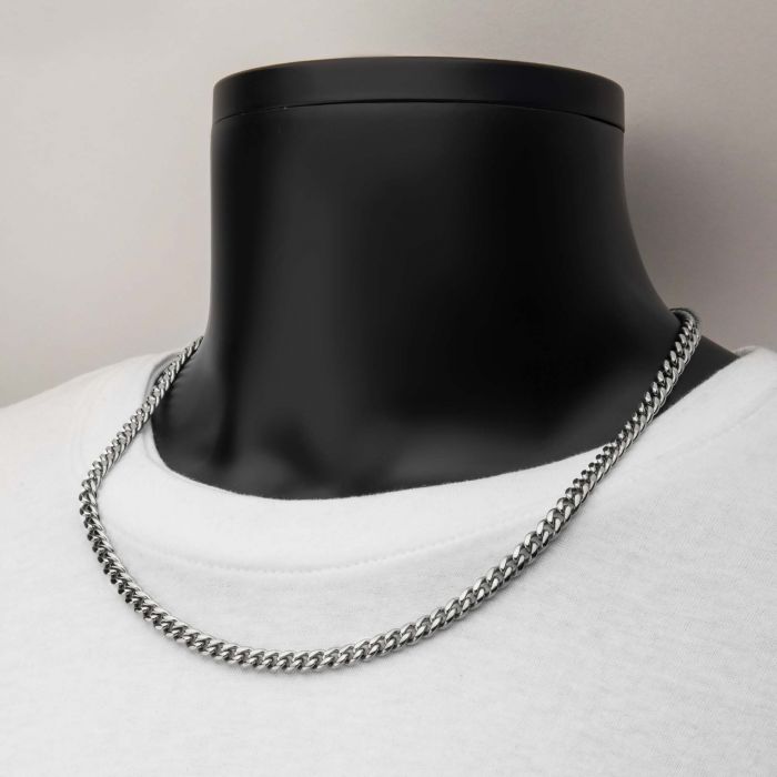 24 Inch Stainless Steel Uban Link Necklace with Pave Cz Clasp