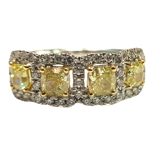 White Gold Yellow Diamond 4 Stone Halo Ring