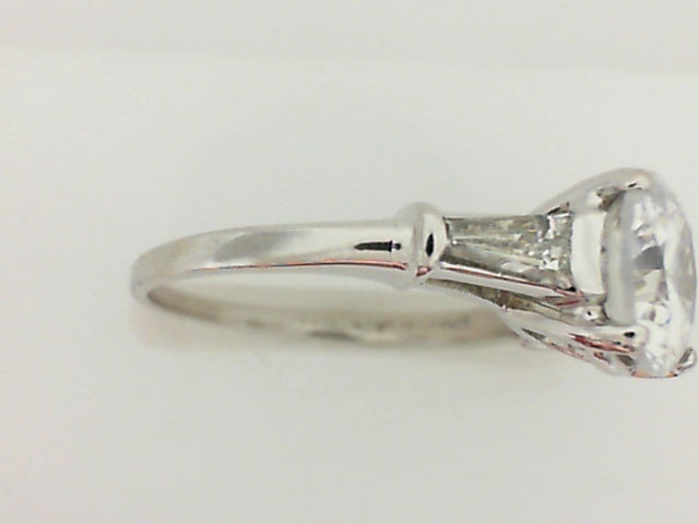 Vintage Platinum Baguette Diamond and Cz 3 Stone Ring
