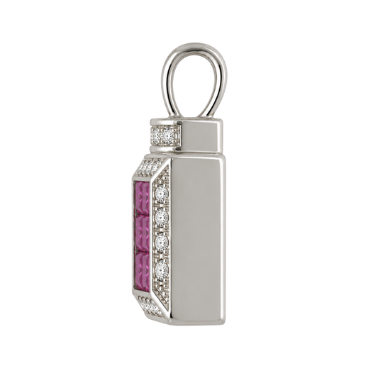 White Gold Cushion Pink Sapphire Square Pendant