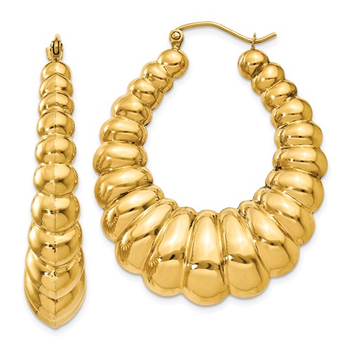 Yellow Gold Scalloped Hoop Earrings