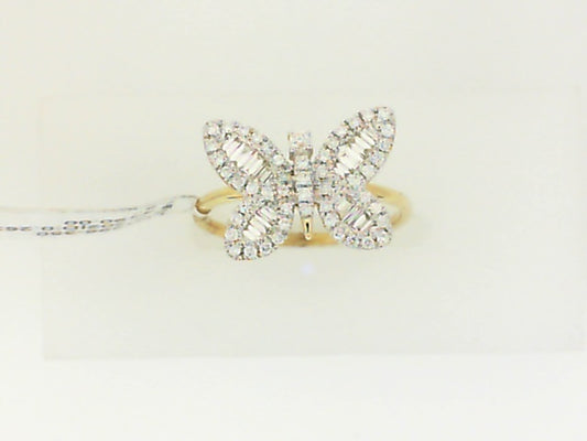 Yellow Gold Baguette Diamond Butterfly Ring