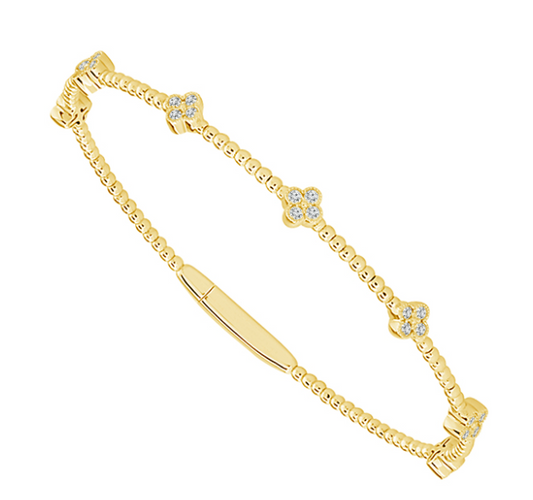 Yellow Gold Round Diamond Clover Bracelet