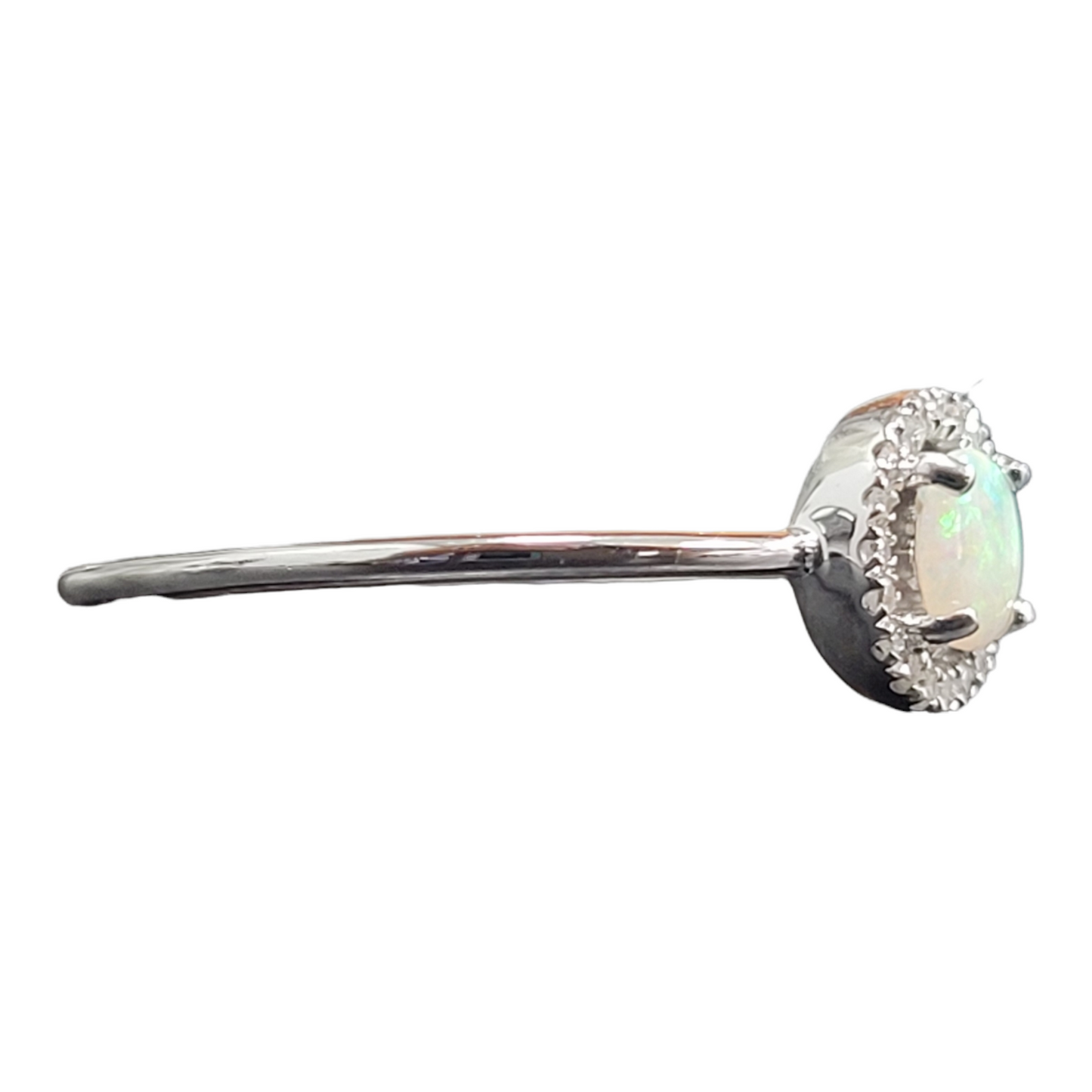 White Gold Opal and Diamond Birthstone Halo Ring