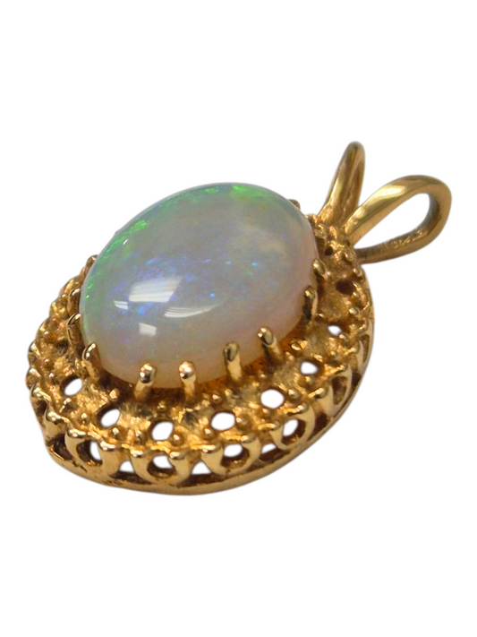 Yellow Gold White Opal Solitaire Pendant
